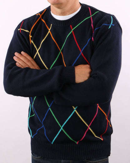 Benetton Classic Crew Neck Navy Multi Colour Knit