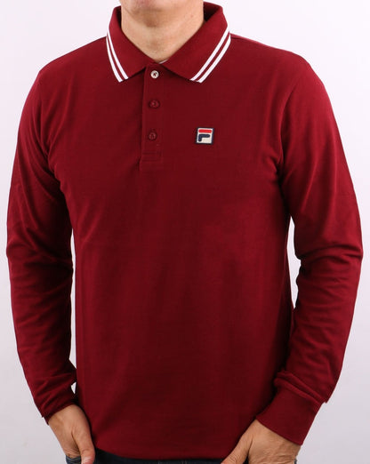 Fila Vintage Tipped LS Polo Shirt Dark Red/white