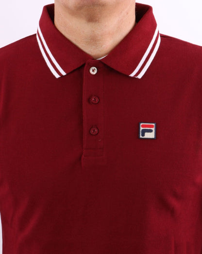 Fila Vintage Tipped LS Polo Shirt Dark Red/white