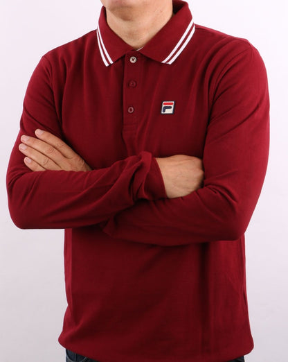 Fila Vintage Tipped LS Polo Shirt Dark Red/white