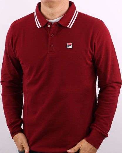 Fila Vintage Tipped LS Polo Shirt Dark Red/white