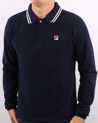 Fila Vintage Tipped LS Polo Shirt Navy/white