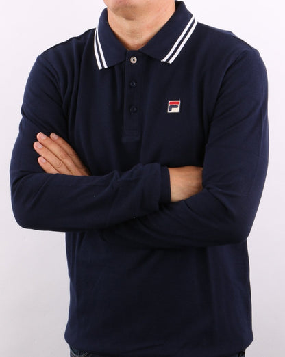Fila Vintage Tipped LS Polo Shirt Navy/white
