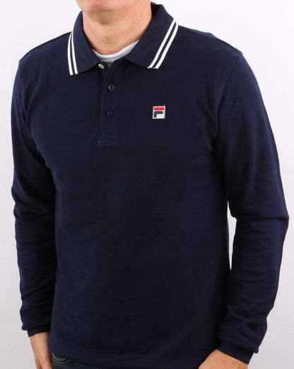 Fila Vintage Tipped LS Polo Shirt Navy/white