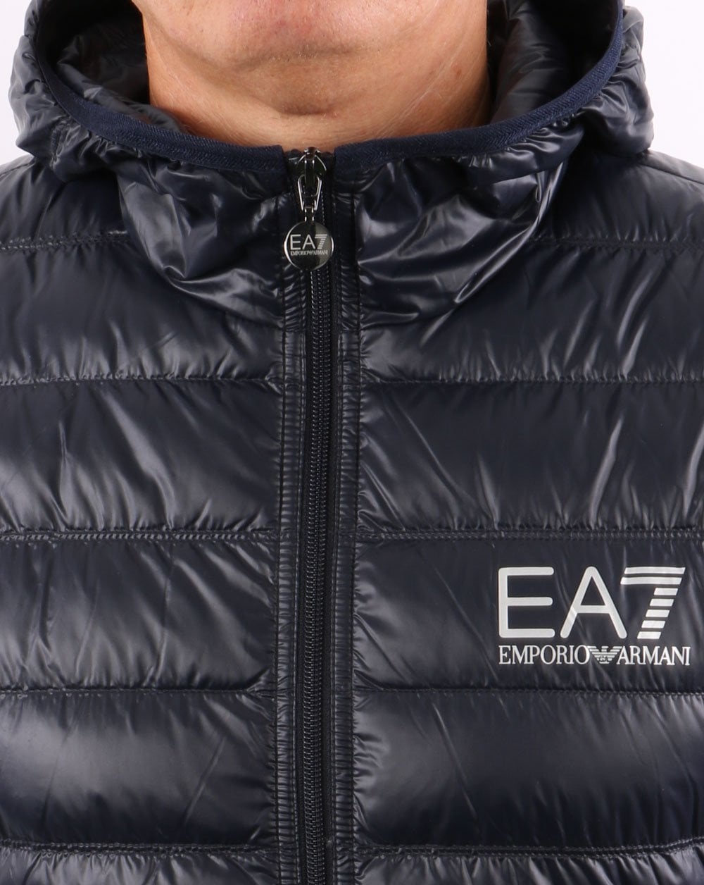 EA7 Core Logo Down Hooded Jacket Navy