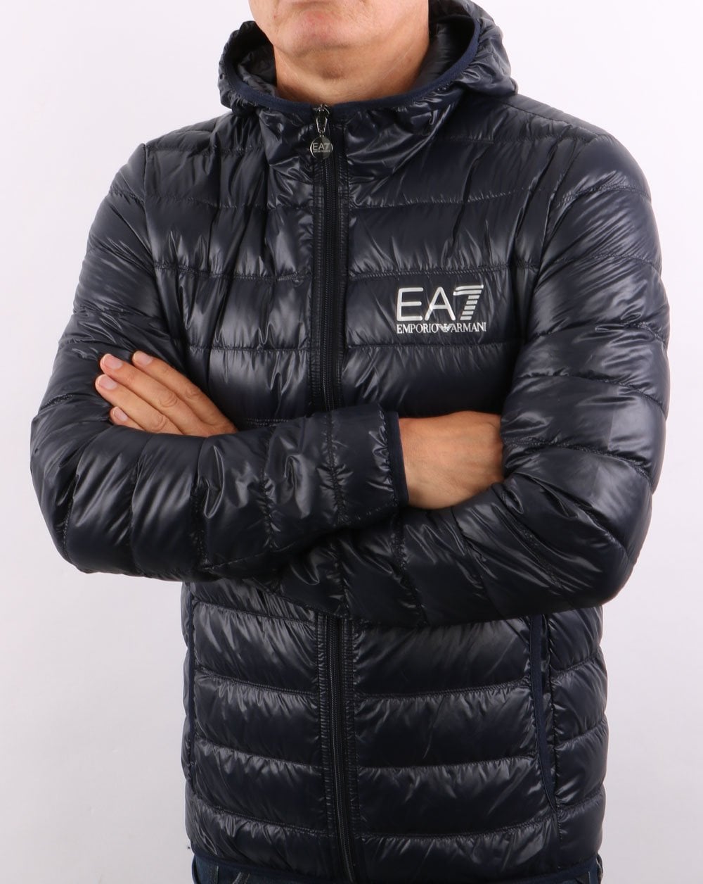 EA7 Core Logo Down Hooded Jacket Navy