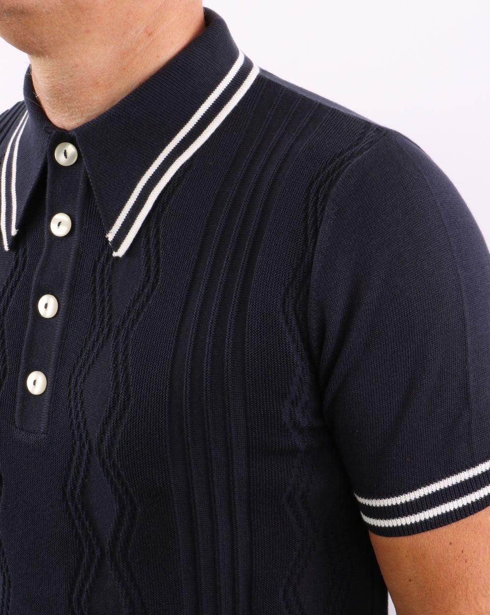 Ska & Soul Pointelle Knit Polo Navy
