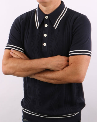 Ska & Soul Pointelle Knit Polo Navy
