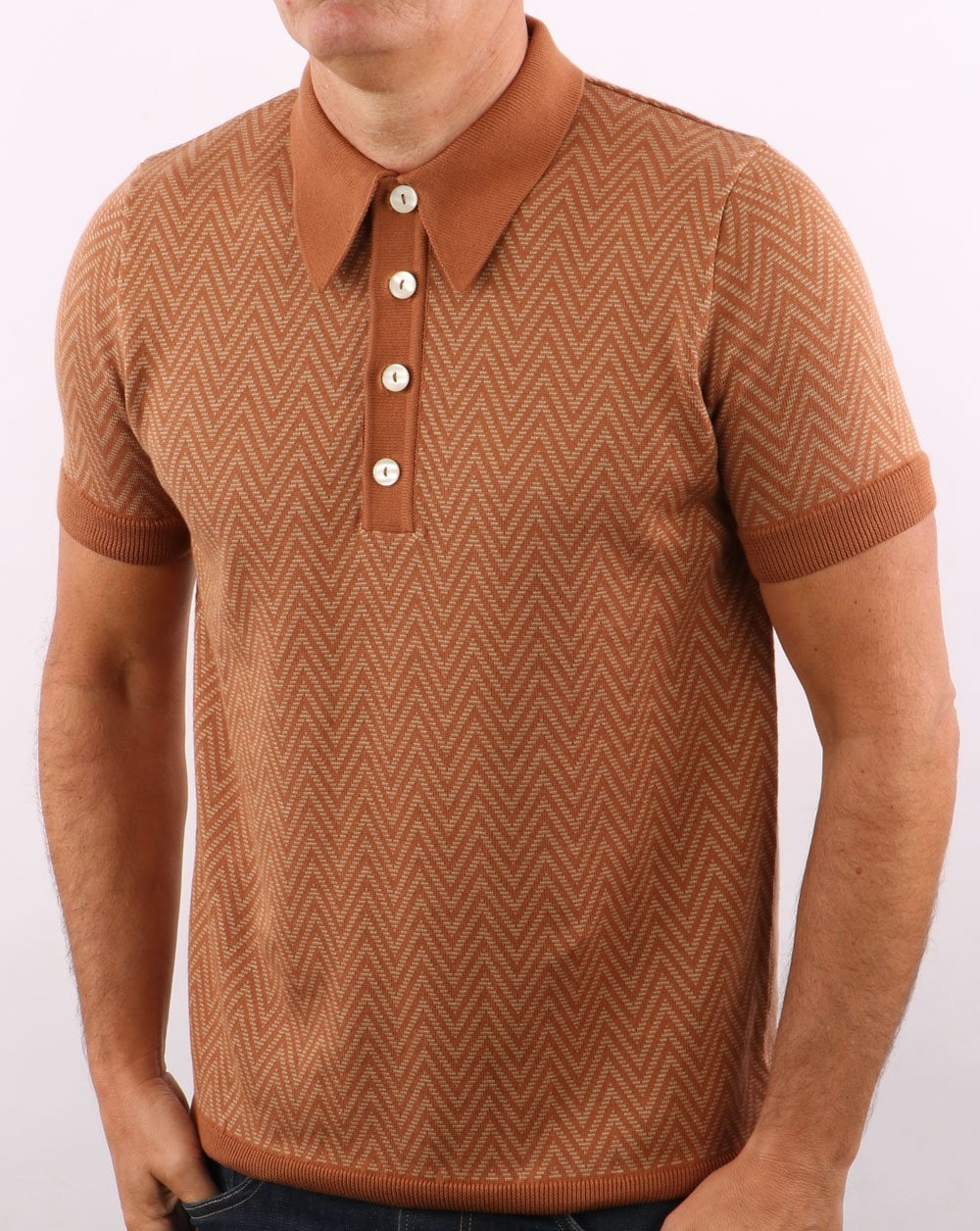 Ska & Soul Herringbone Polo Shirt Ginger