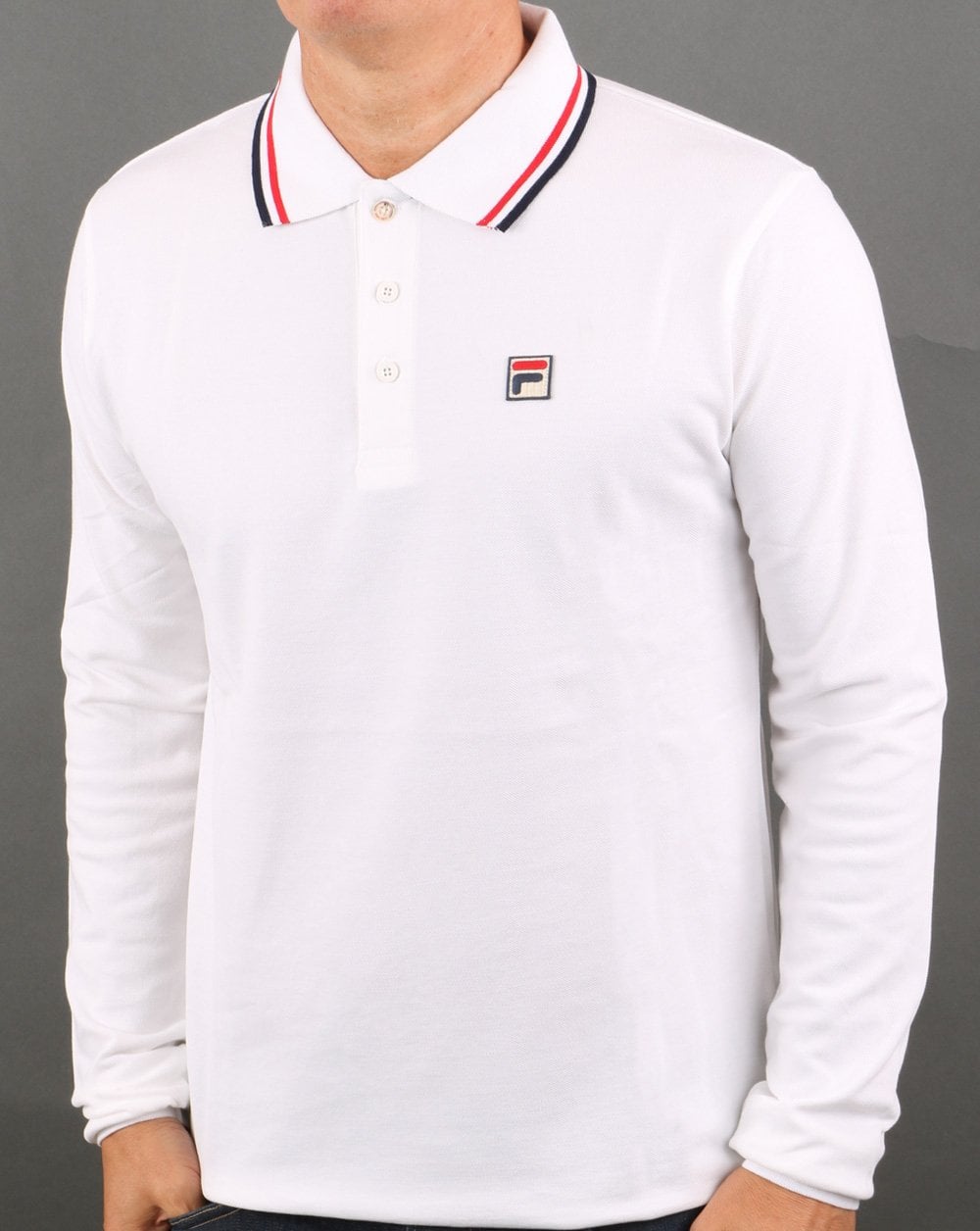 Fila Vintage Tipped LS Polo Shirt White/red/navy