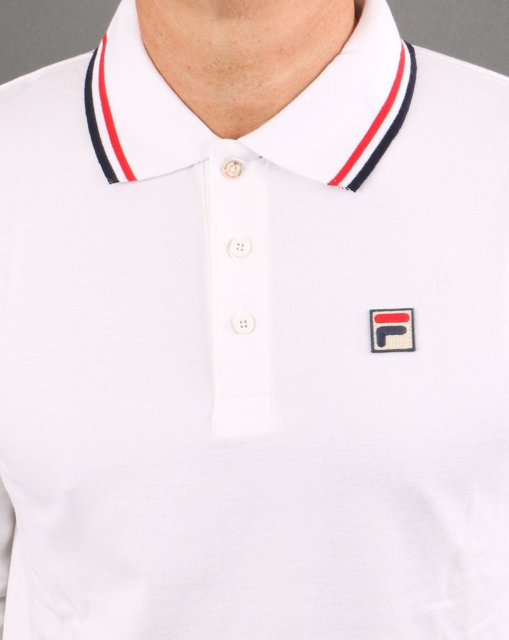 Fila Vintage Tipped LS Polo Shirt White/red/navy