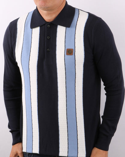 Trojan Stripe Knitted Polo Shirt Navy