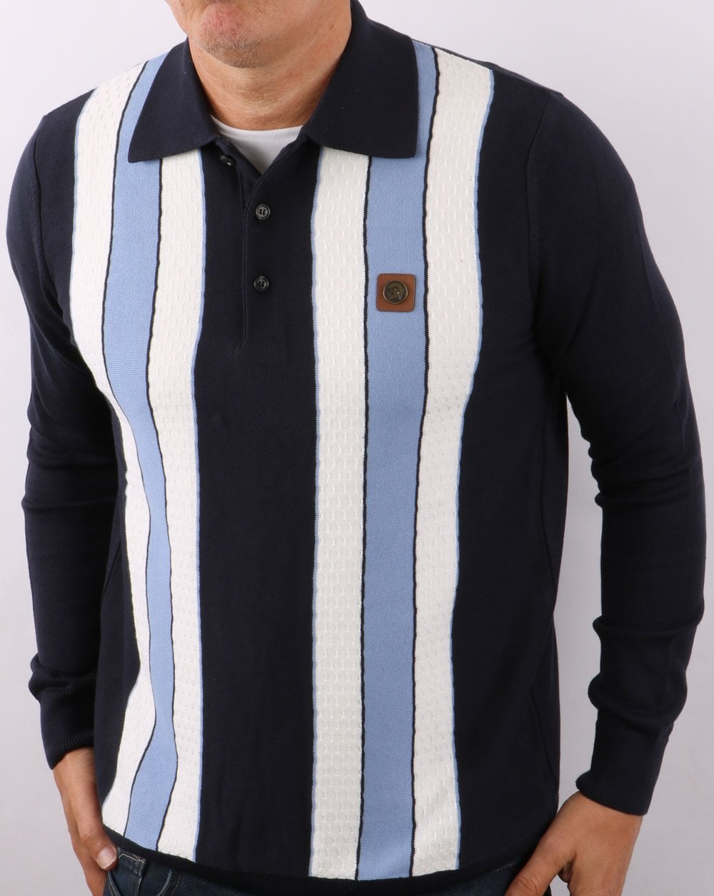 Trojan Stripe Knitted Polo Shirt Navy