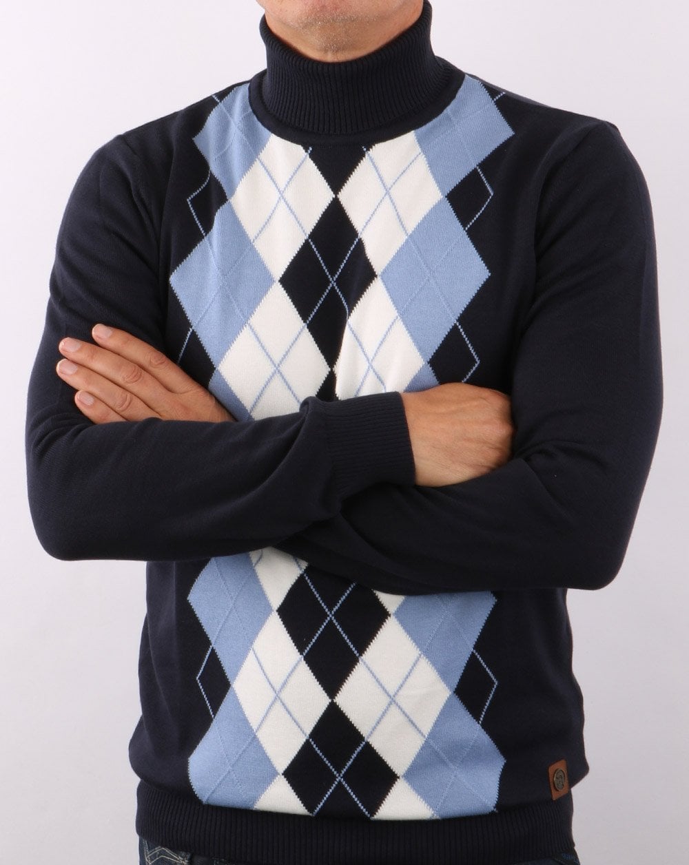 Trojan Diamond Knit Roll Neck Navy
