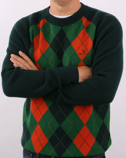 Gant Argyle Crew Neck Tartan Green