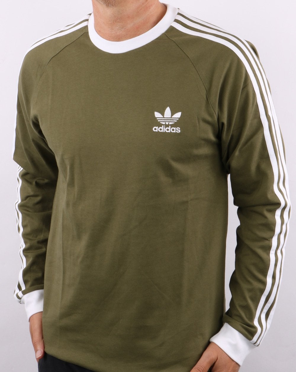 Adidas Originals 3 Stripes Ls T Shirt Khaki