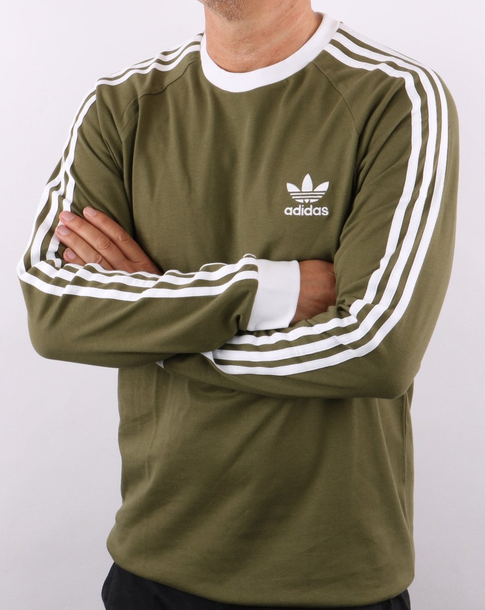 Adidas Originals 3 Stripes Ls T Shirt Khaki
