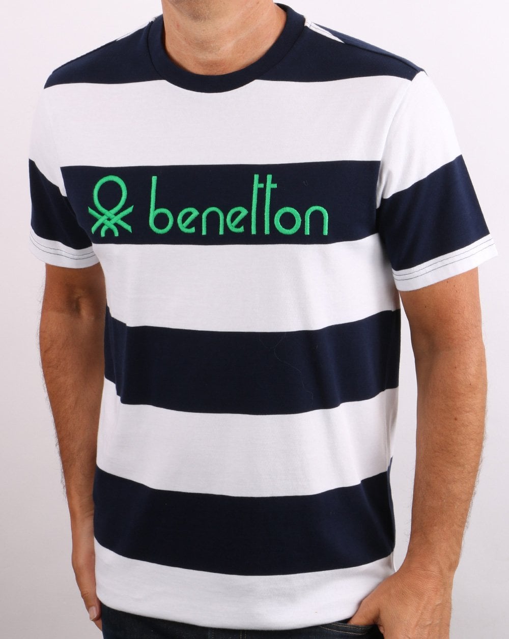 Benetton Striped T-shirt Navy/White