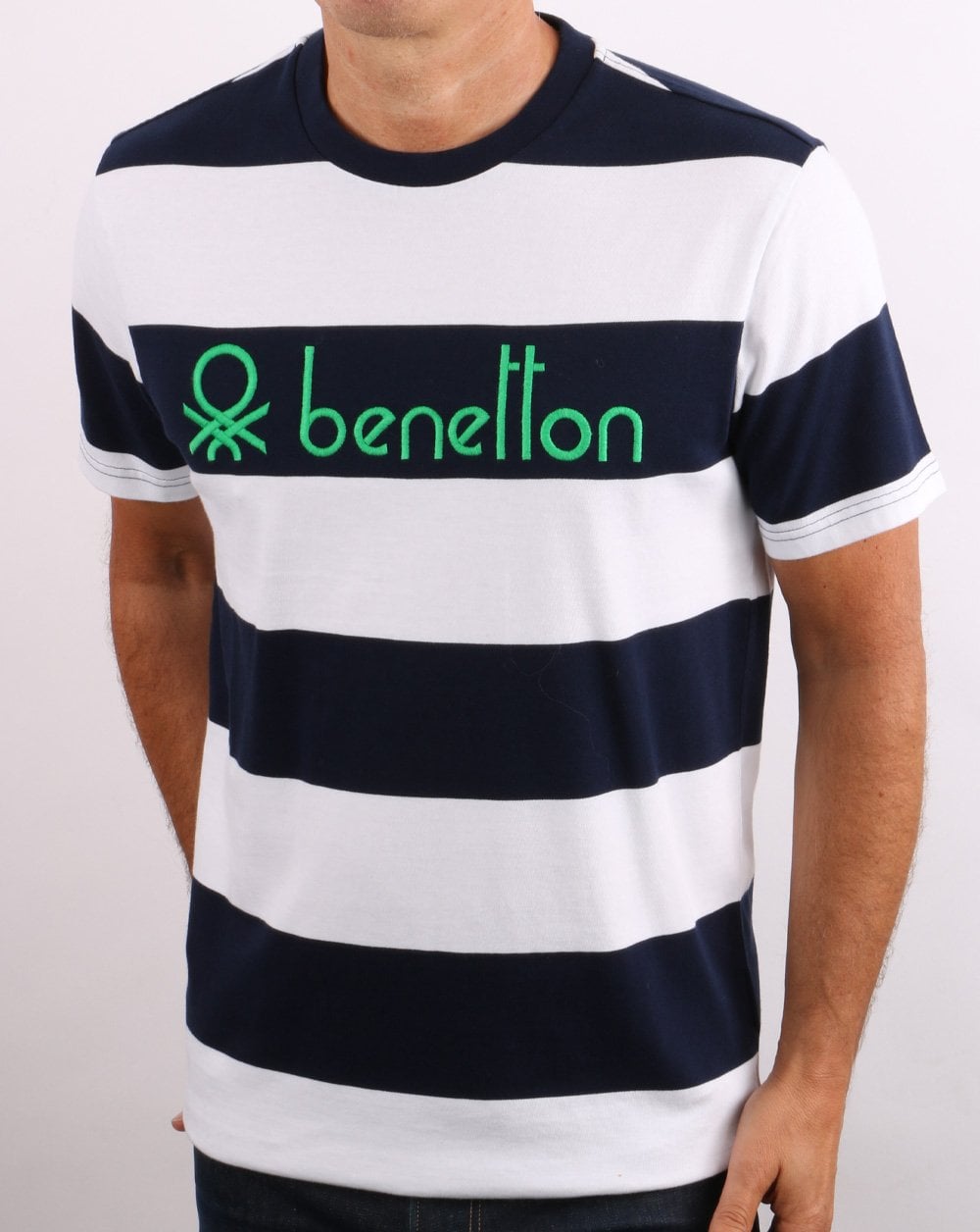 Benetton Striped T-shirt Navy/White
