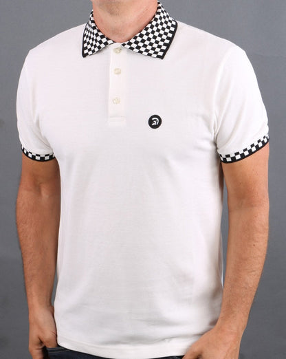 Trojan Chequerboard Polo Shirt Off White
