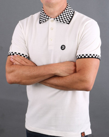Trojan Chequerboard Polo Shirt Off White