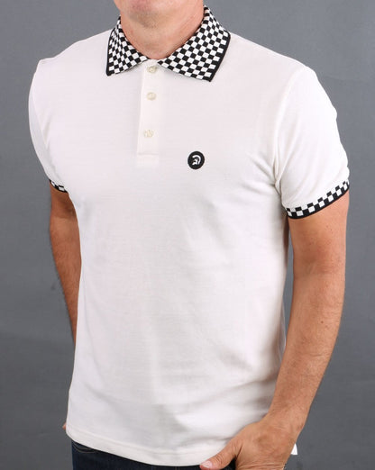 Trojan Chequerboard Polo Shirt Off White