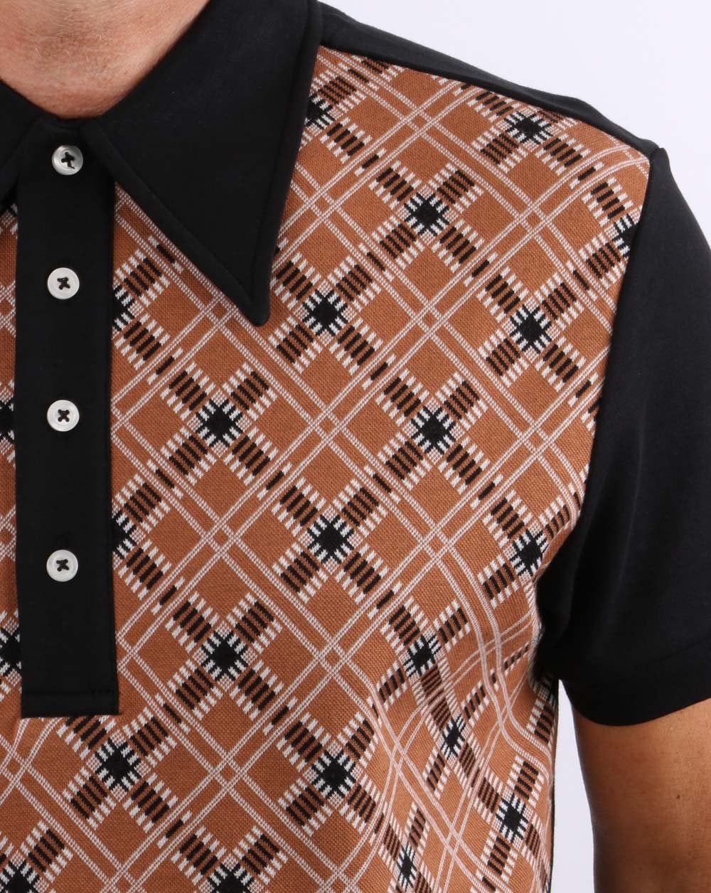 Ska & Soul Jacquard Knit Polo Tan/Black