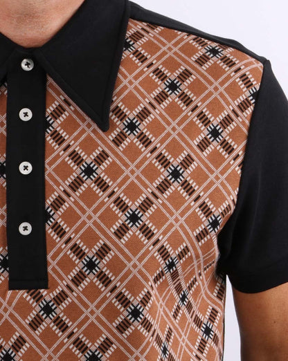 Ska & Soul Jacquard Knit Polo Tan/Black