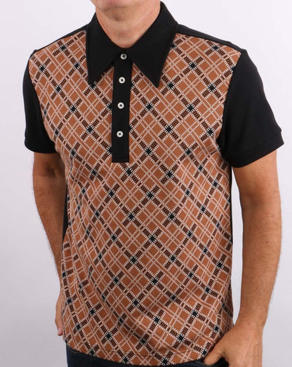 Ska & Soul Jacquard Knit Polo Tan/Black