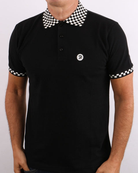 Trojan Chequerboard Polo Shirt Black