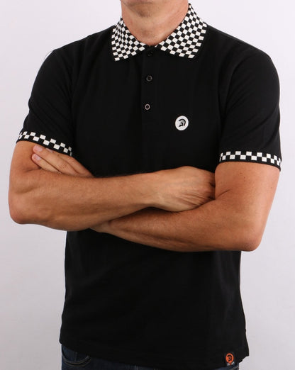 Trojan Chequerboard Polo Shirt Black