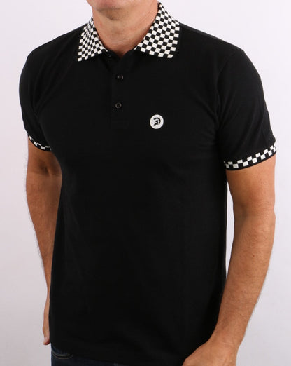 Trojan Chequerboard Polo Shirt Black