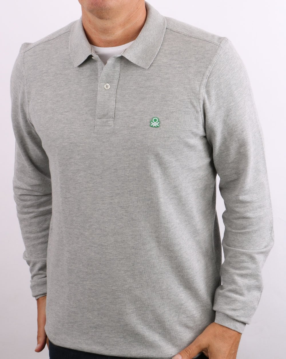 Benetton Long Sleeve Polo Shirt Grey