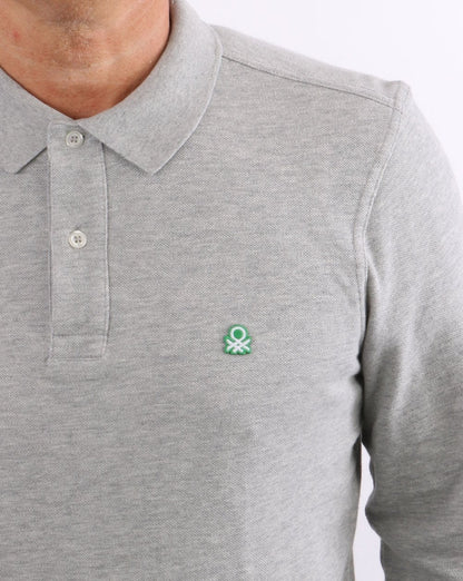 Benetton Long Sleeve Polo Shirt Grey