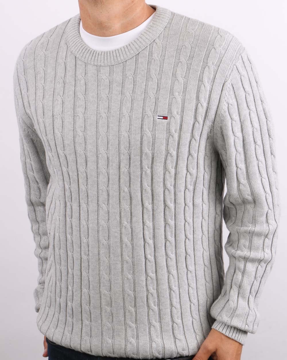 Tommy Jeans Cable Knit Jumper Light Grey Heather