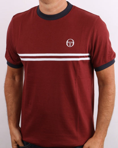 Sergio Tacchini Supermac T Shirt Port/Navy/White