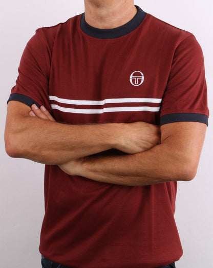 Sergio Tacchini Supermac T Shirt Port/Navy/White