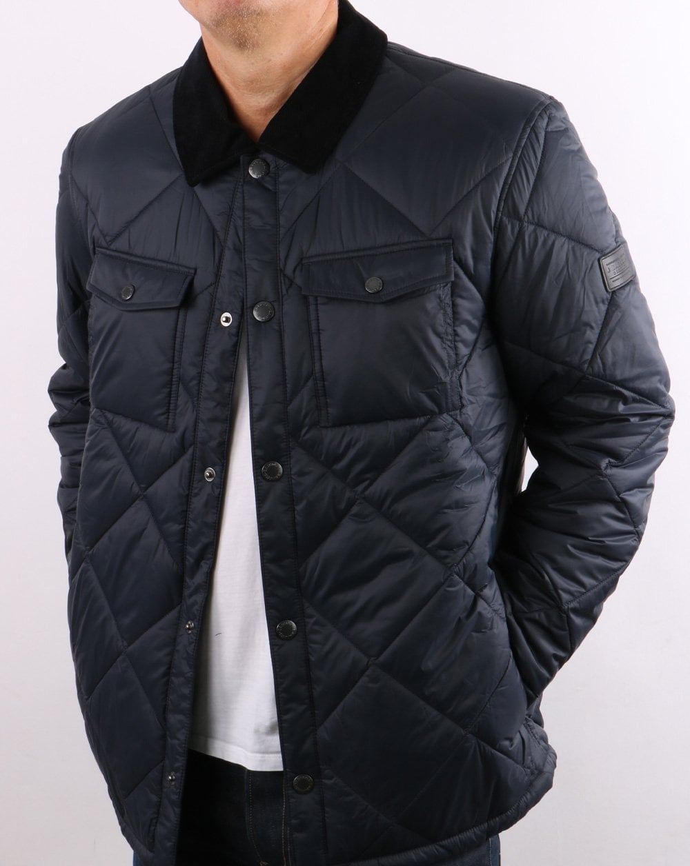 Barbour Shirt Quilt Jacket Navy