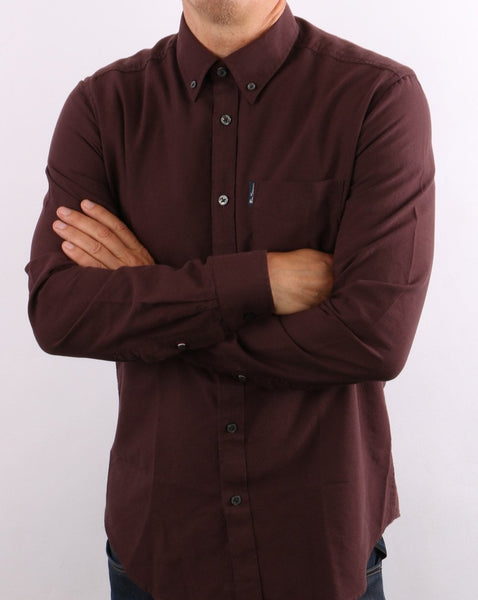 Ben Sherman Long Sleeve Oxford Shirt Burgundy