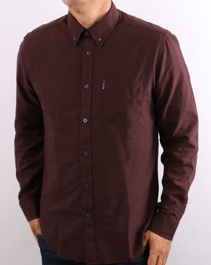 Ben Sherman Long Sleeve Oxford Shirt Burgundy
