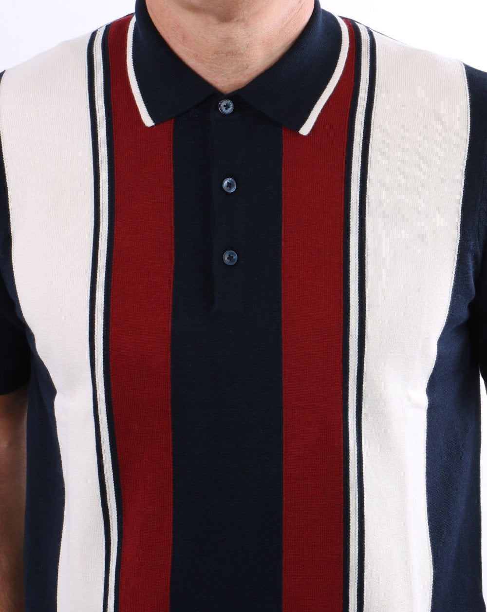 Ben Sherman Mod Stripe Knit Polo Shirt Dark Navy