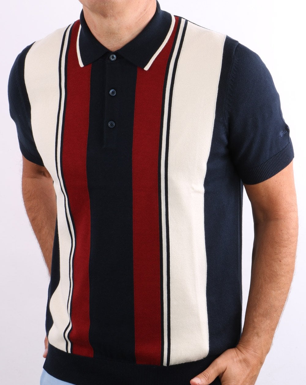 Ben Sherman Mod Stripe Knit Polo Shirt Dark Navy