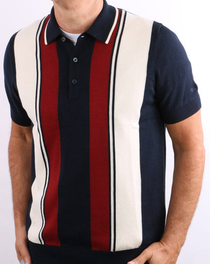 Ben Sherman Mod Stripe Knit Polo Shirt Dark Navy