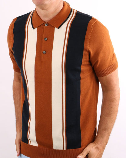 Ben Sherman Mod Stripe Knit Polo Shirt Caramel