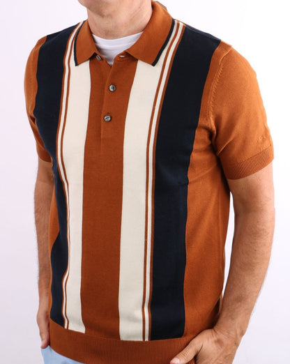 Ben Sherman Mod Stripe Knit Polo Shirt Caramel