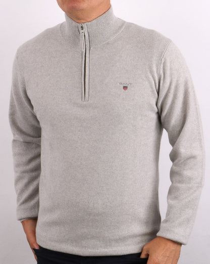 Gant Lambswool Half Zip Light Grey Melange