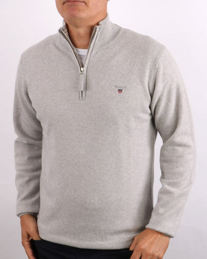 Gant Lambswool Half Zip Light Grey Melange