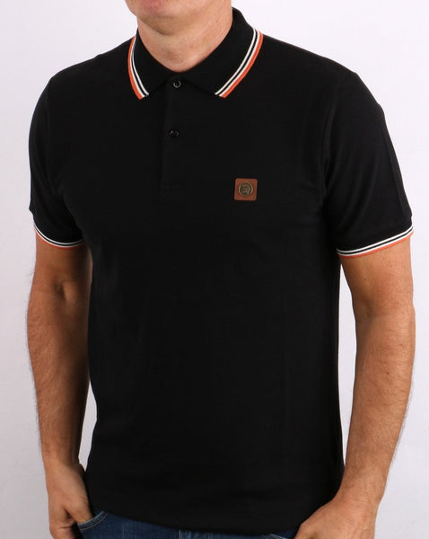 Trojan Tipped Pique Polo Shirt Black/Orange