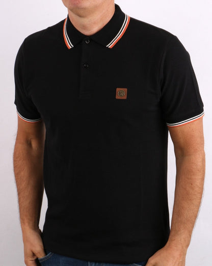 Trojan Tipped Pique Polo Shirt Black/Orange