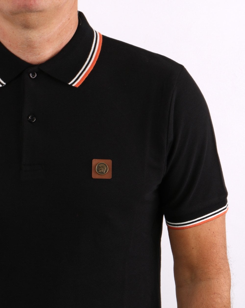 Trojan Tipped Pique Polo Shirt Black/Orange